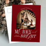 Merry & Bright Red Elegant Script Photo Christmas Holiday Postcard<br><div class="desc">Merry & Bright photo holiday card design in festive red and white with elegant script fonts. This fully editable Christmas card design includes space for one photo, your name as well as space to add your personalized message. Make this trendy photo holiday season extra special with this modern holiday greeting...</div>