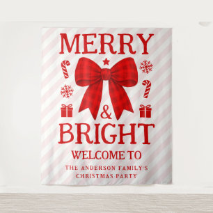 Merry & Bright Red Gingham Bow Christmas Backdrop
