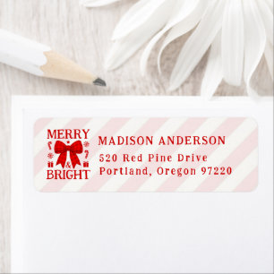 Merry & Bright Red Gingham Bow Christmas Label