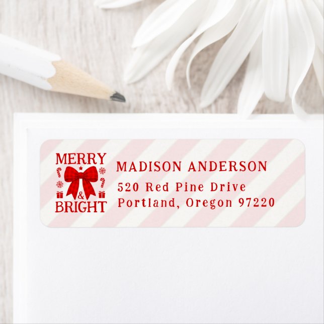 Merry & Bright Red Gingham Bow Christmas Label (Insitu)