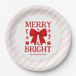 Merry & Bright Red Gingham Bow Christmas Paper Plates