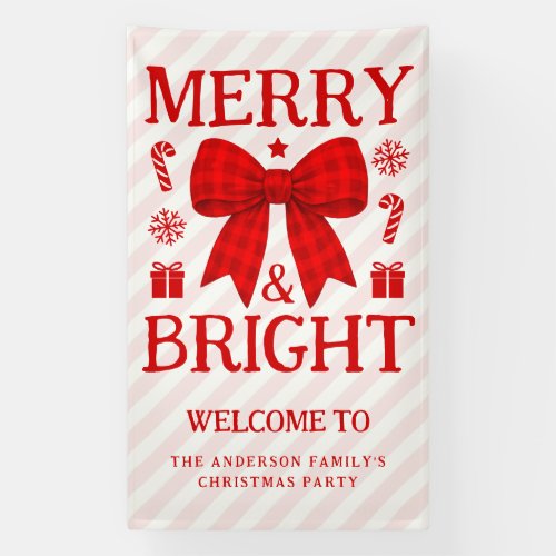Merry & Bright Red Gingham Bow Christmas Welcome Banner
