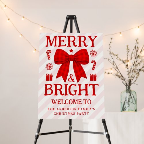 Merry & Bright Red Gingham Bow Christmas Welcome Foam Board
