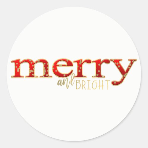 Merry  Bright Red Gold Holiday Christmas Favor Classic Round Sticker