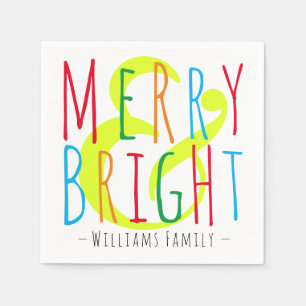 Merry & Bright Red, Green Blue Typography Holiday Napkins