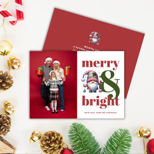 Merry & Bright Red Green Christmas Family Photo Holiday Card