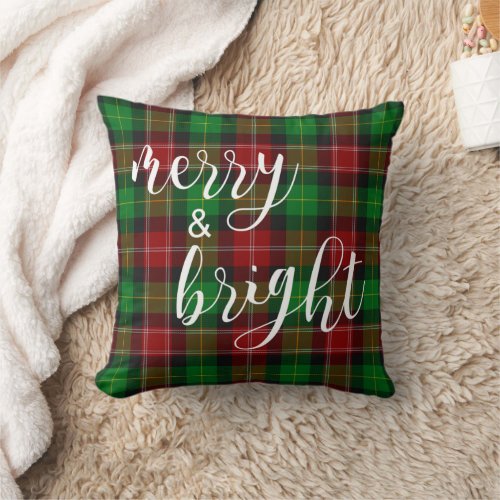 Merry  Bright Red Green Plaid Tartan Christmas Throw Pillow