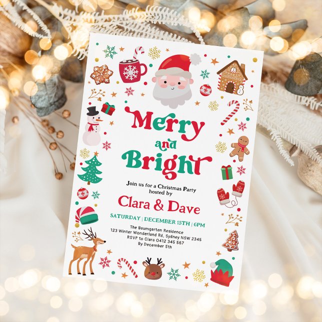 Merry & Bright Red Green Santa Christmas Party Invitation (Creator Uploaded)