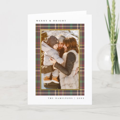 Merry  Bright Red  Green Tartan Family Photo Holiday Card