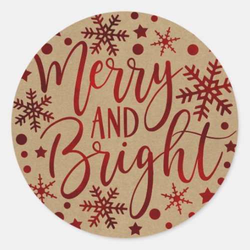 Merry  Bright Red Holiday Snowflakes Christmas Classic Round Sticker