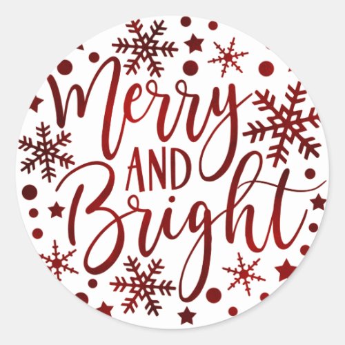 Merry  Bright Red Holiday Snowflakes Christmas Classic Round Sticker