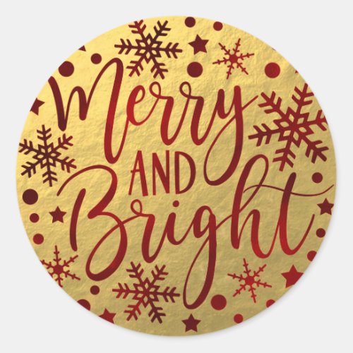 Merry  Bright Red Holiday Snowflakes Christmas Classic Round Sticker