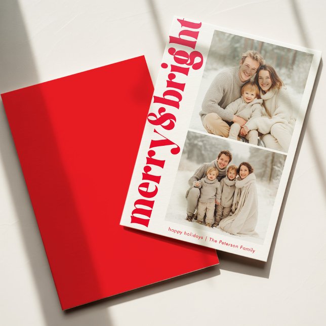 Merry & Bright Red Letterpress Christmas Card (Creator Uploaded)