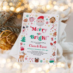 Merry & Bright Red Pink Green Christmas Party Invitation<br><div class="desc">This whimsical design features a delightful and playful illustration of beloved Christmas elements,  beautifully rendered in a heartwarming palette of red,  pink,  and white.</div>
