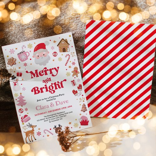 Merry  Bright Red Pink Santa Christmas Party Invitation