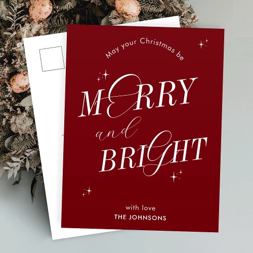 Merry  Bright Red Script Non Photo Christmas Holiday Postcard