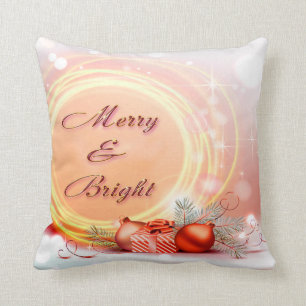 Merry & Bright Red Yellow Festive Christmas Throw Pillow