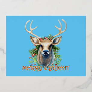 Merry & Bright Reindeer Foil Holiday Postcard