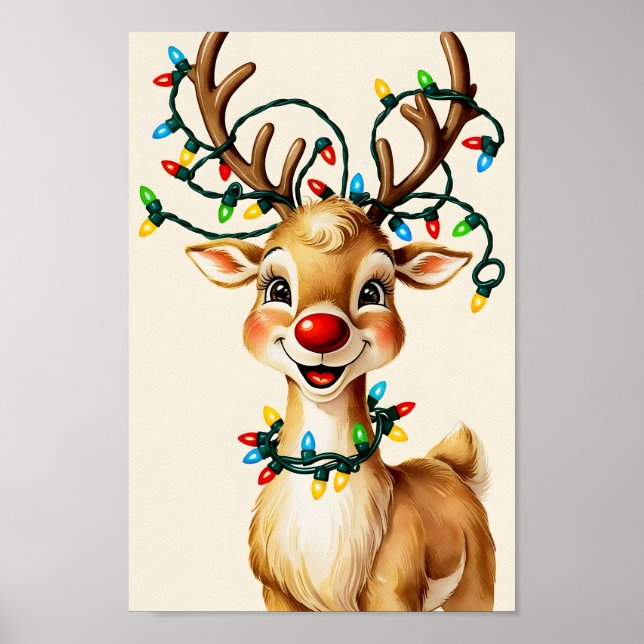Merry & Bright Reindeer Wall Art Print Poster (Front)