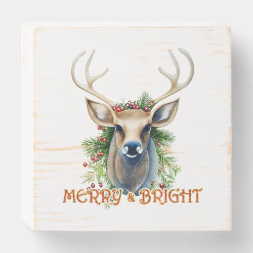 Merry  Bright Reindeer Wooden Box Sign