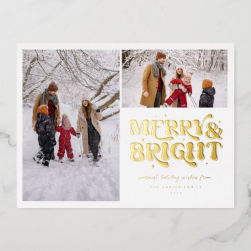 Merry  Bright Retro 2 Photo Foil Holiday Postcard