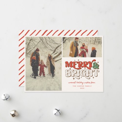 Merry  Bright Retro 2 Photo Holiday Card