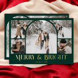 Merry Bright Retro Arch Photo Collage Foil Holiday Card<br><div class="desc">Light up the holiday season with our 'Merry & Bright' Christmas holiday card. Front and center is a captivating five-photo collage, featuring a standout arch template photo that beautifully displays your favorite moments. Below, the festive greeting 'Merry & Bright' is artfully inscribed in a fancy vintage decorative font, adding a...</div>