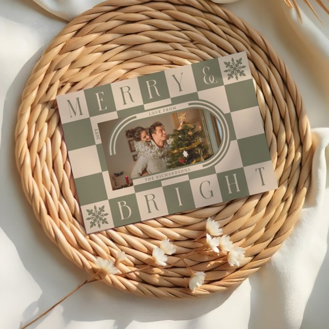 Merry & Bright Retro Checker Christmas Arch Photo Holiday Card (Merry & Bright Retro Checker Christmas Arch Photo Holiday Card)