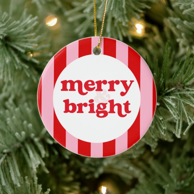 Merry & Bright Retro Christmas  Ceramic Ornament (Tree)