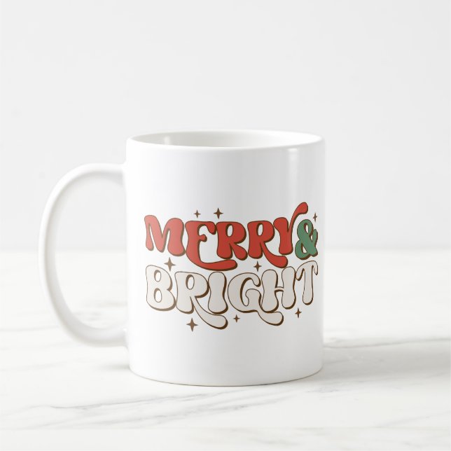 Merry & Bright Retro Christmas Coffee Mug (Left)