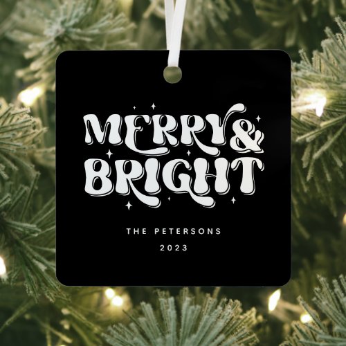 Merry  Bright Retro Christmas Metal Ornament