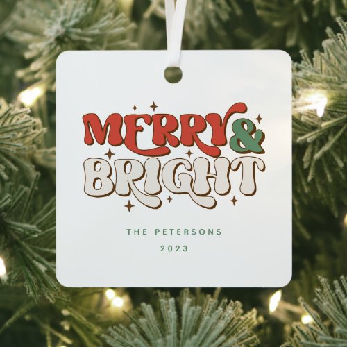 Merry  Bright Retro Christmas Metal Ornament