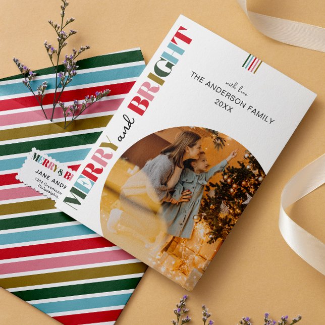 Merry & Bright Retro Christmas Photos  Holiday Card (Creator Uploaded)