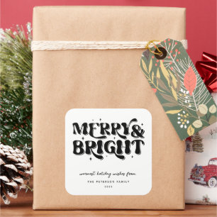 Merry & Bright Retro Christmas Square Sticker