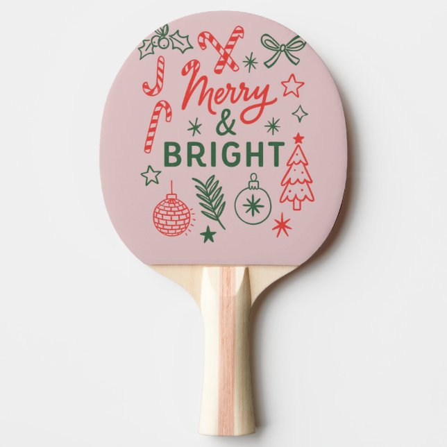 Merry & Bright Retro Christmas Stocking | Festive  Ping Pong Paddle (Front)