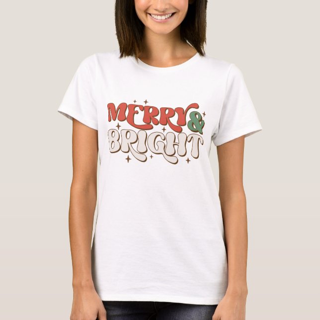 Merry & Bright Retro Christmas T-Shirt (Front)