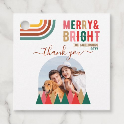 Merry Bright Retro Colorful Arch Photo Christmas Favor Tags