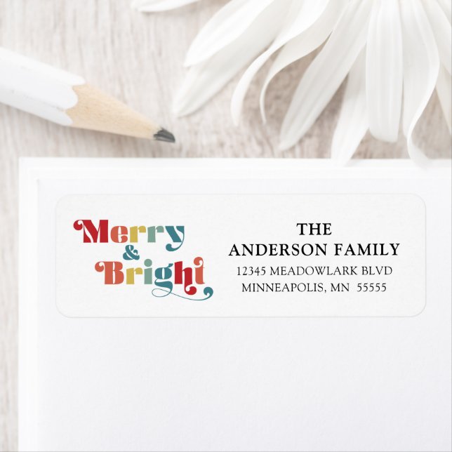Merry & Bright Retro Colorful Christmas Label (Insitu)