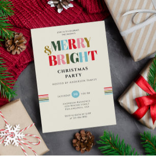 Merry & Bright Retro Colorful Christmas Party Invitation