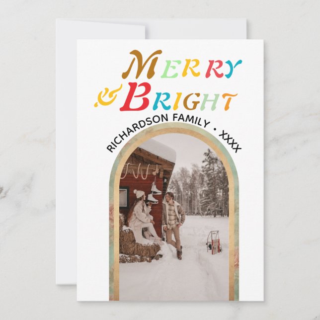 Merry & Bright Retro Colorful Flat Holiday Card (Front)