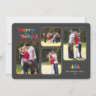 Merry & Bright Retro Colorful Photo Christmas Holi Holiday Card