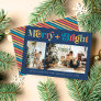 Merry & Bright Retro Colorful Two Photo Christmas Holiday Card