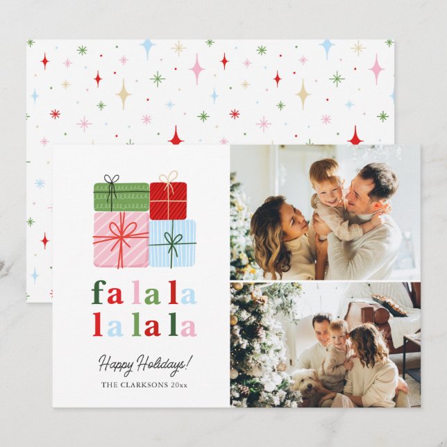 Merry & Bright Retro Family Holiday Card (Front/Back)