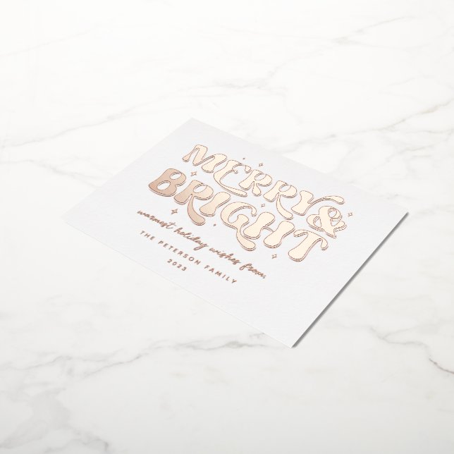 Merry & Bright Retro Foil Holiday Postcard (Rotated)