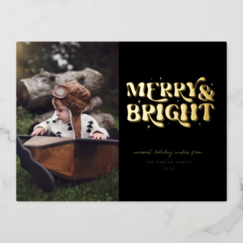 Merry  Bright Retro Photo Foil Holiday Postcard