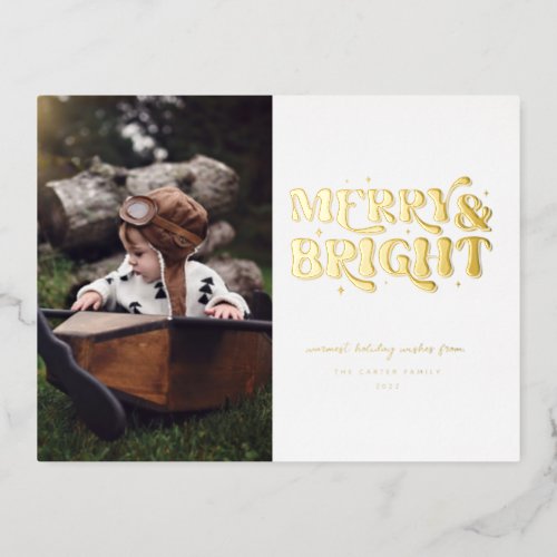 Merry  Bright Retro Photo Foil Holiday Postcard