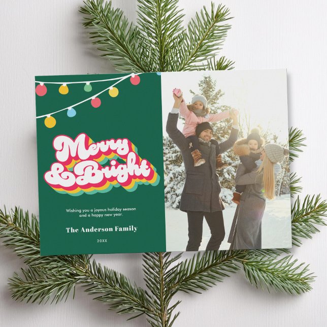 Merry & Bright Retro Photo Holiday Card (Creator Uploaded)