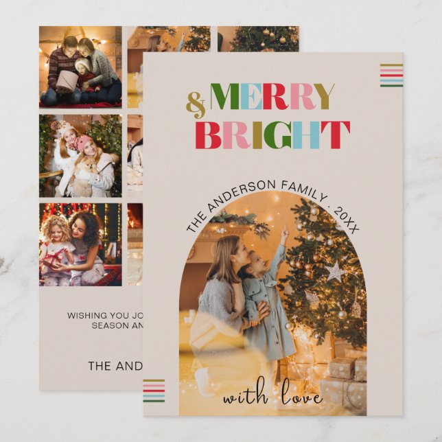 Merry & Bright Retro Photos Christmas Holiday Card (Front/Back)