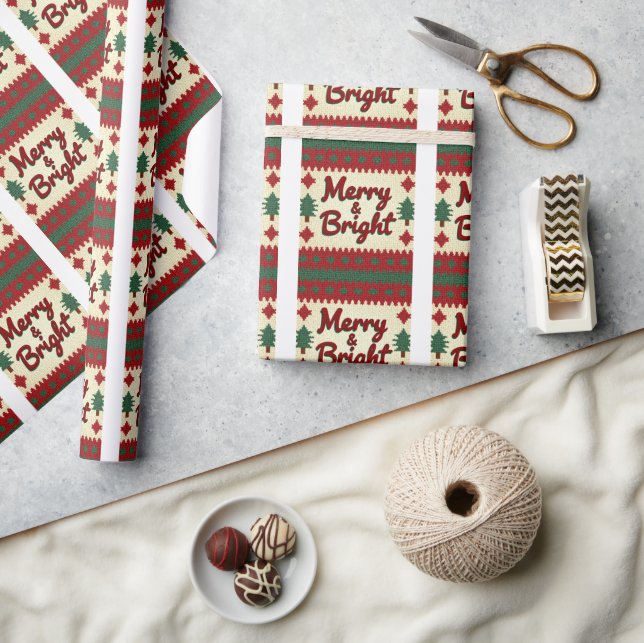 Merry & Bright Retro Ugly Christmas Wrapping Paper (Crafts)