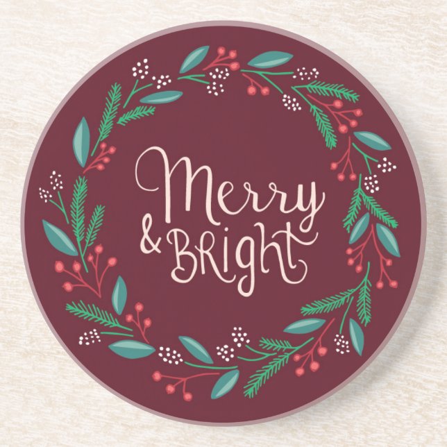 Merry & Bright Sandstone Coaster (Front)